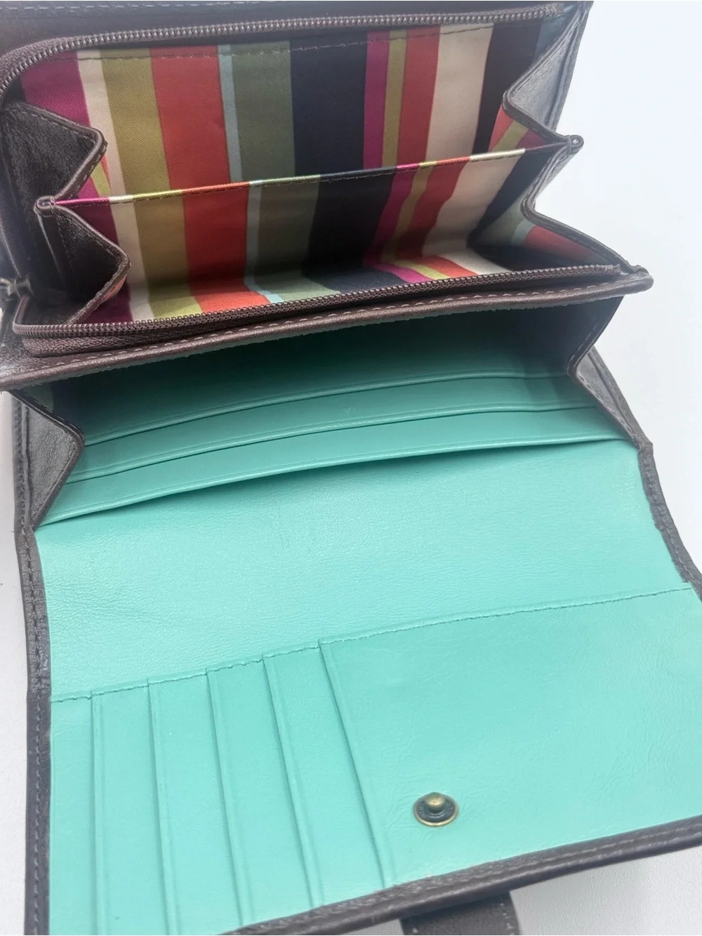 Vintage Coach Soho Buckle Trifold Leather Women’s Wallet Turquoise Interior